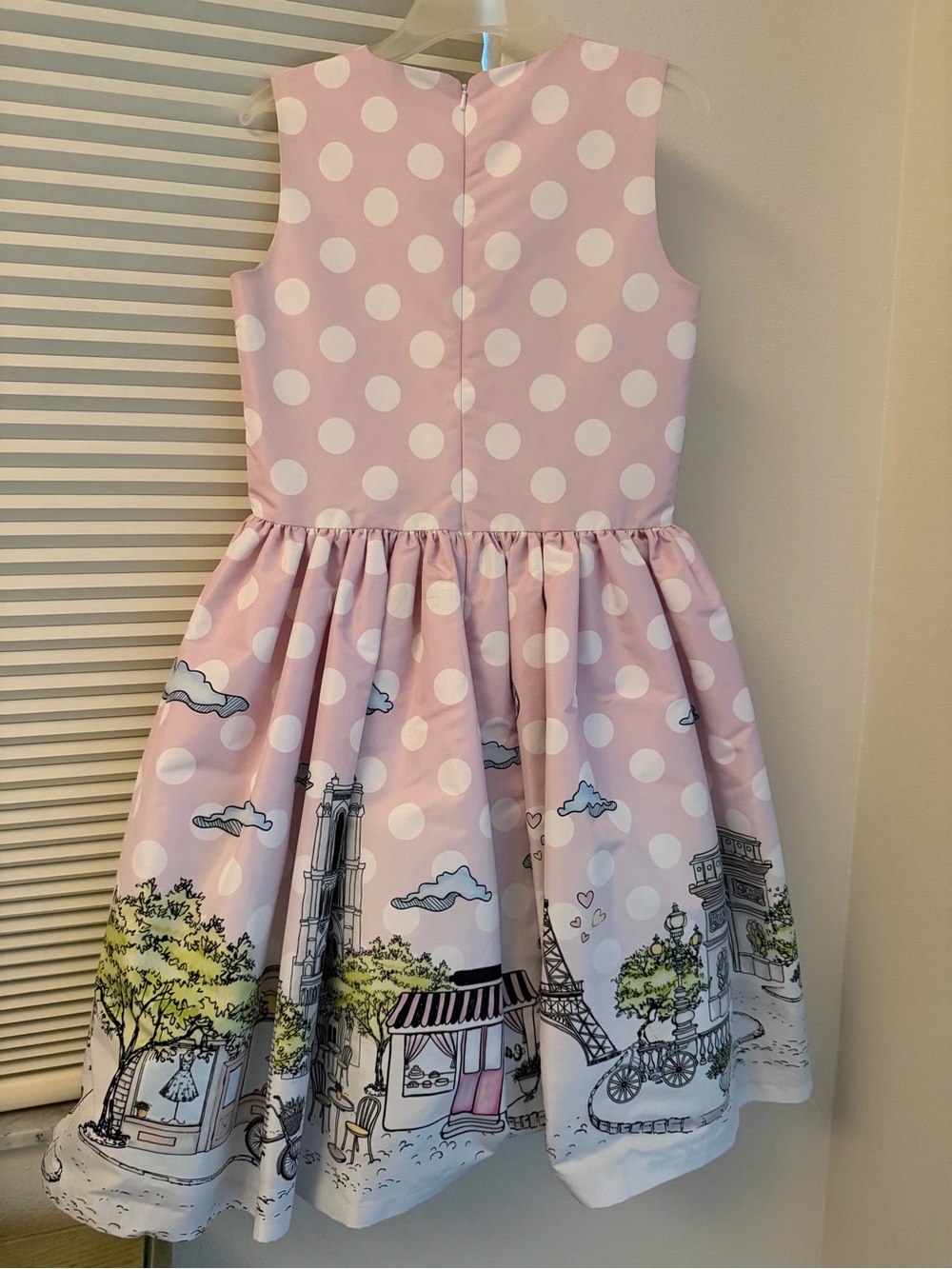 Pink Polka Dot Paris Print Girls' Dress Size 10-12